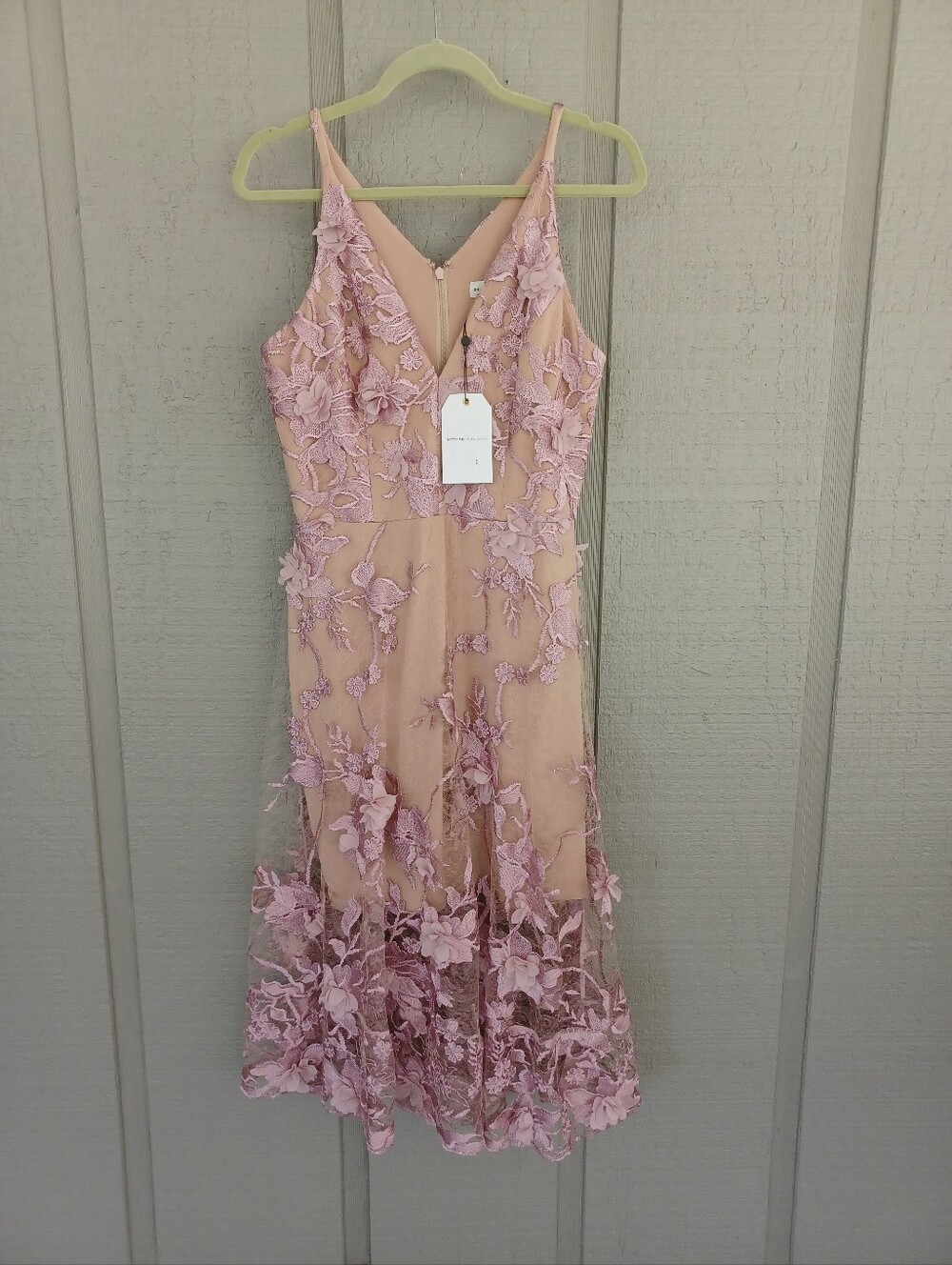 Dress The Population Audrey Embroidered Dress Size L Wedding Guest In Lilac Nude